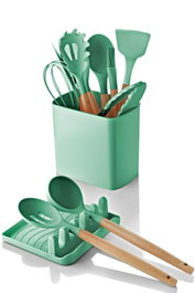 Hermia Set de Cucharas C-SLC1301 Verde con Mango de Madera de 13 Piezas